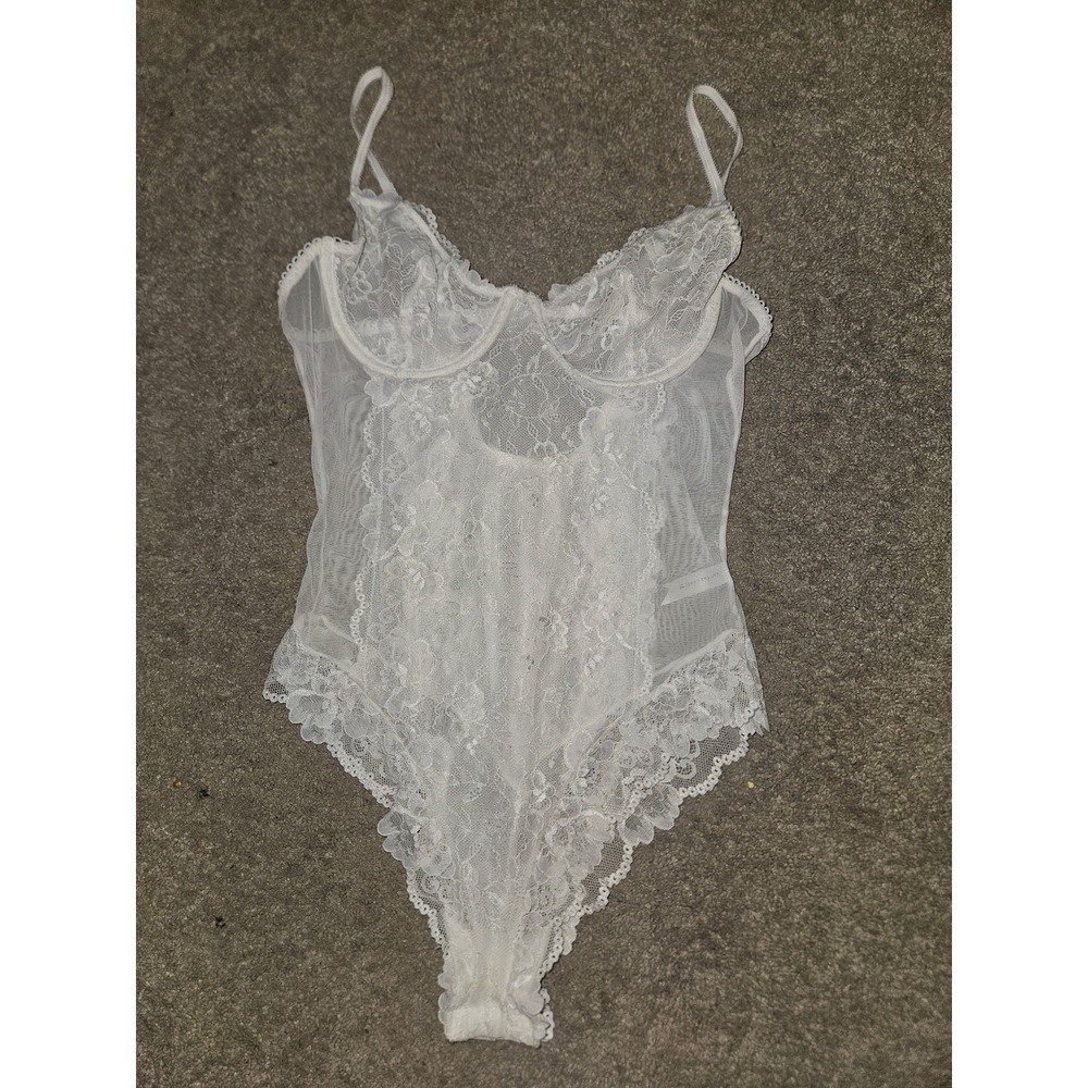 Kat The Label White Lace Underwire Bodysuit Sheer Mesh Lingerie Size M